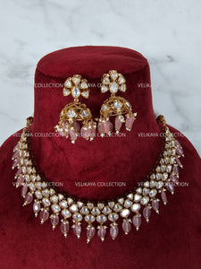 Amira Kundan Choker Necklace & Jhumka in Pink