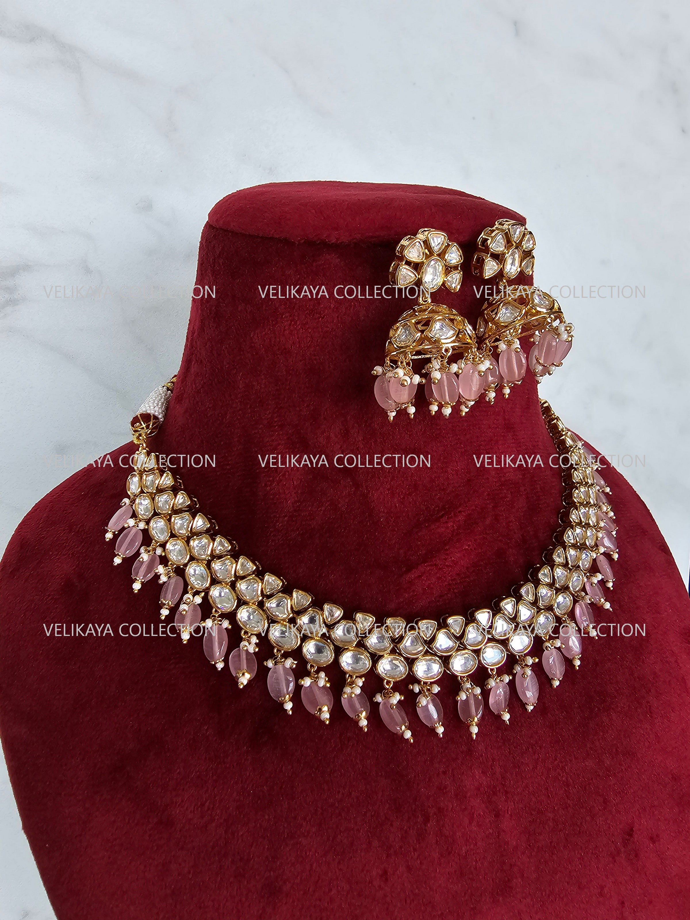 Amira Kundan Choker Necklace & Jhumka in Pink