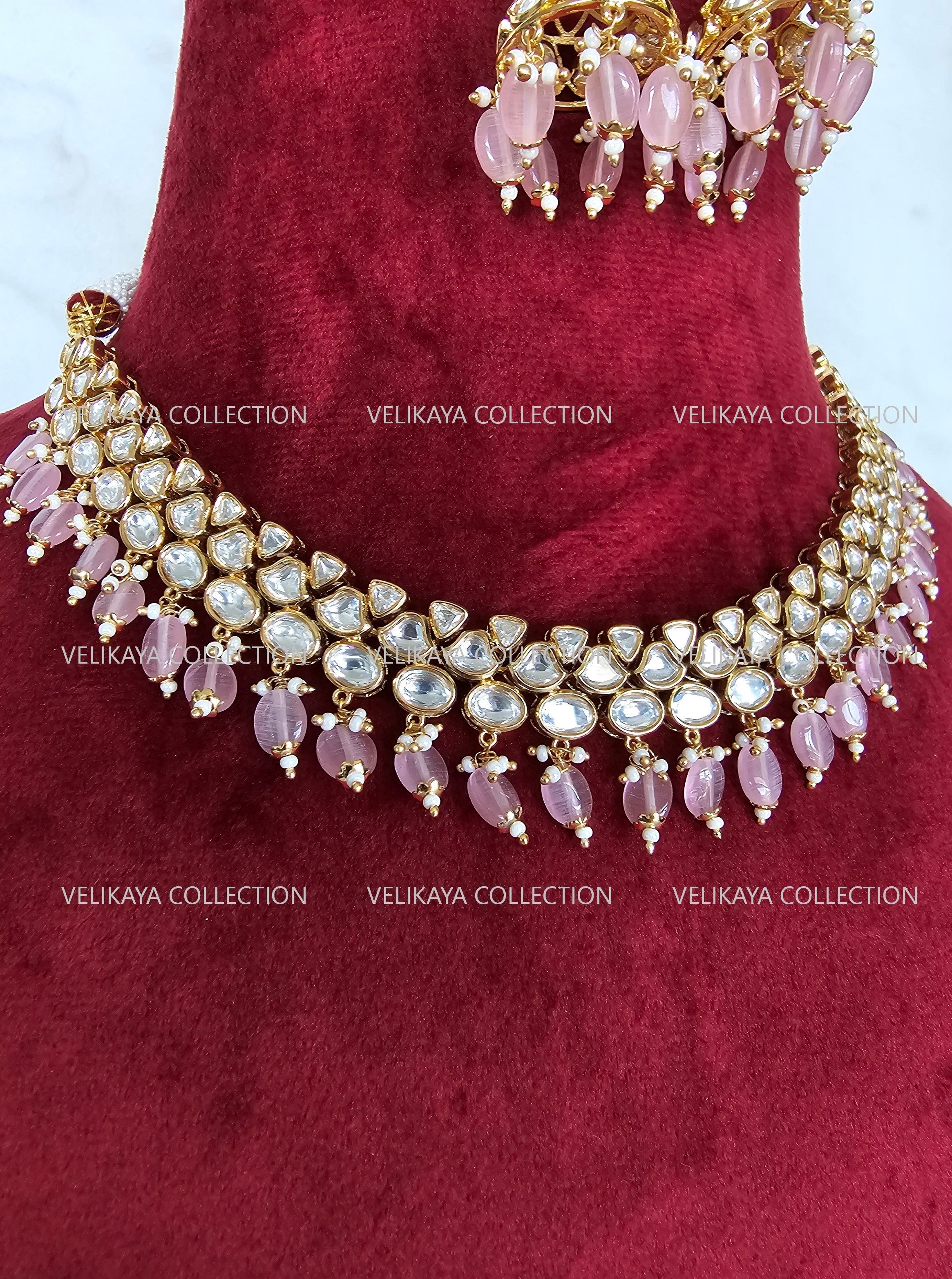 Amira Kundan Choker Necklace & Jhumka in Pink