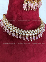 Load image into Gallery viewer, Amira Kundan Choker Necklace &amp; Jhumka in Pink
