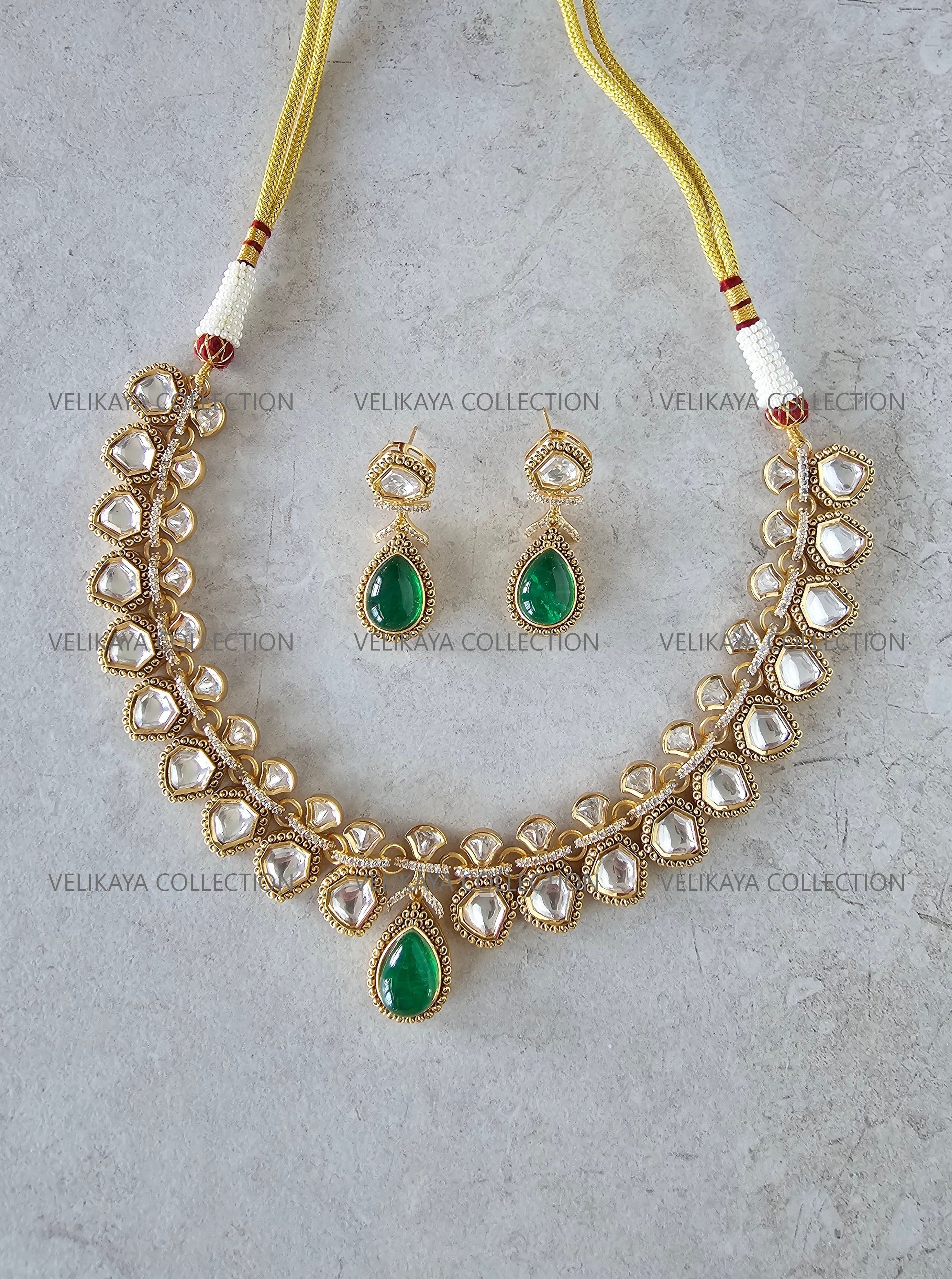 Sani Emerald Green Kundan Necklace Set