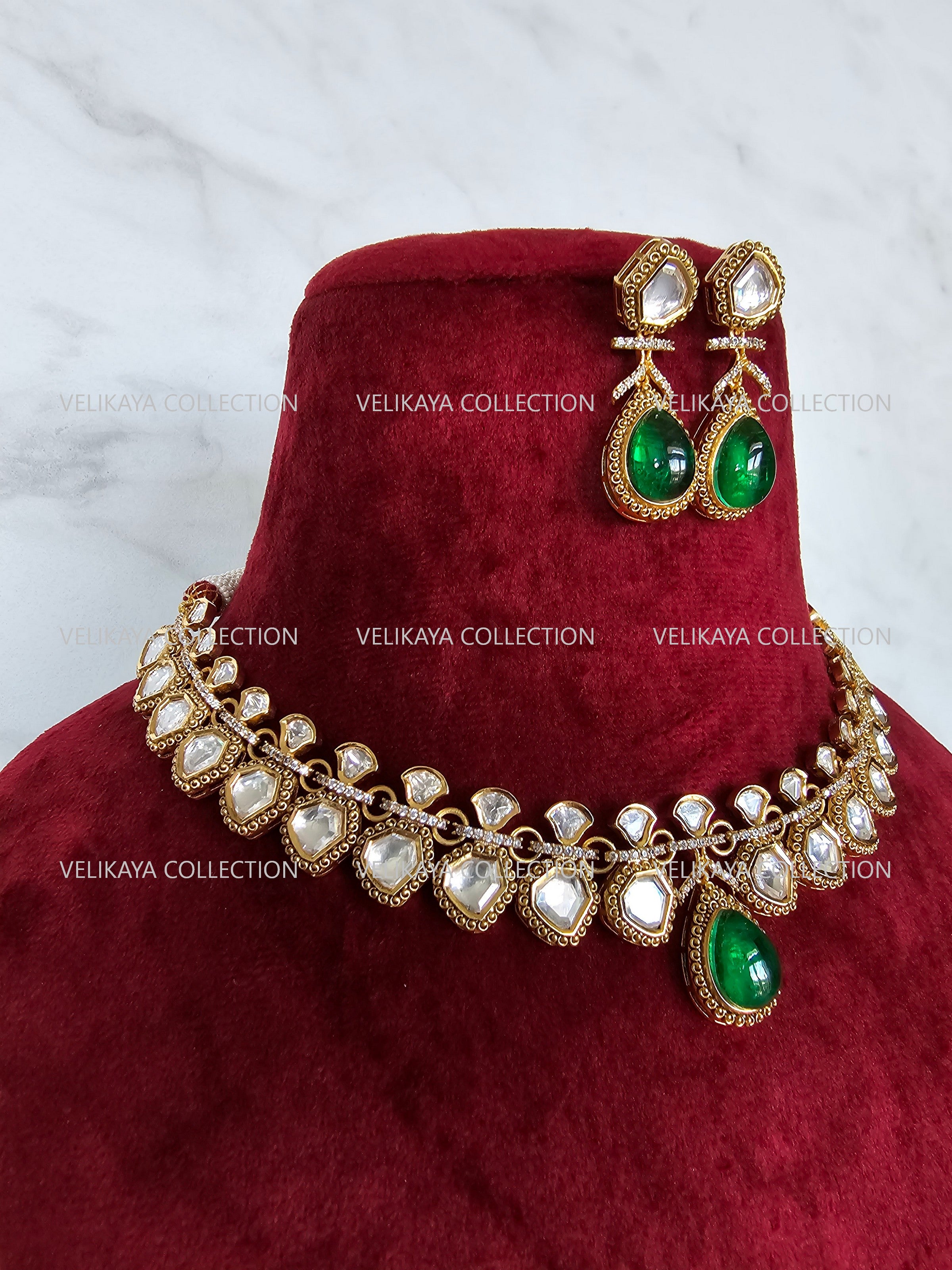 Sani Emerald Green Kundan Necklace Set