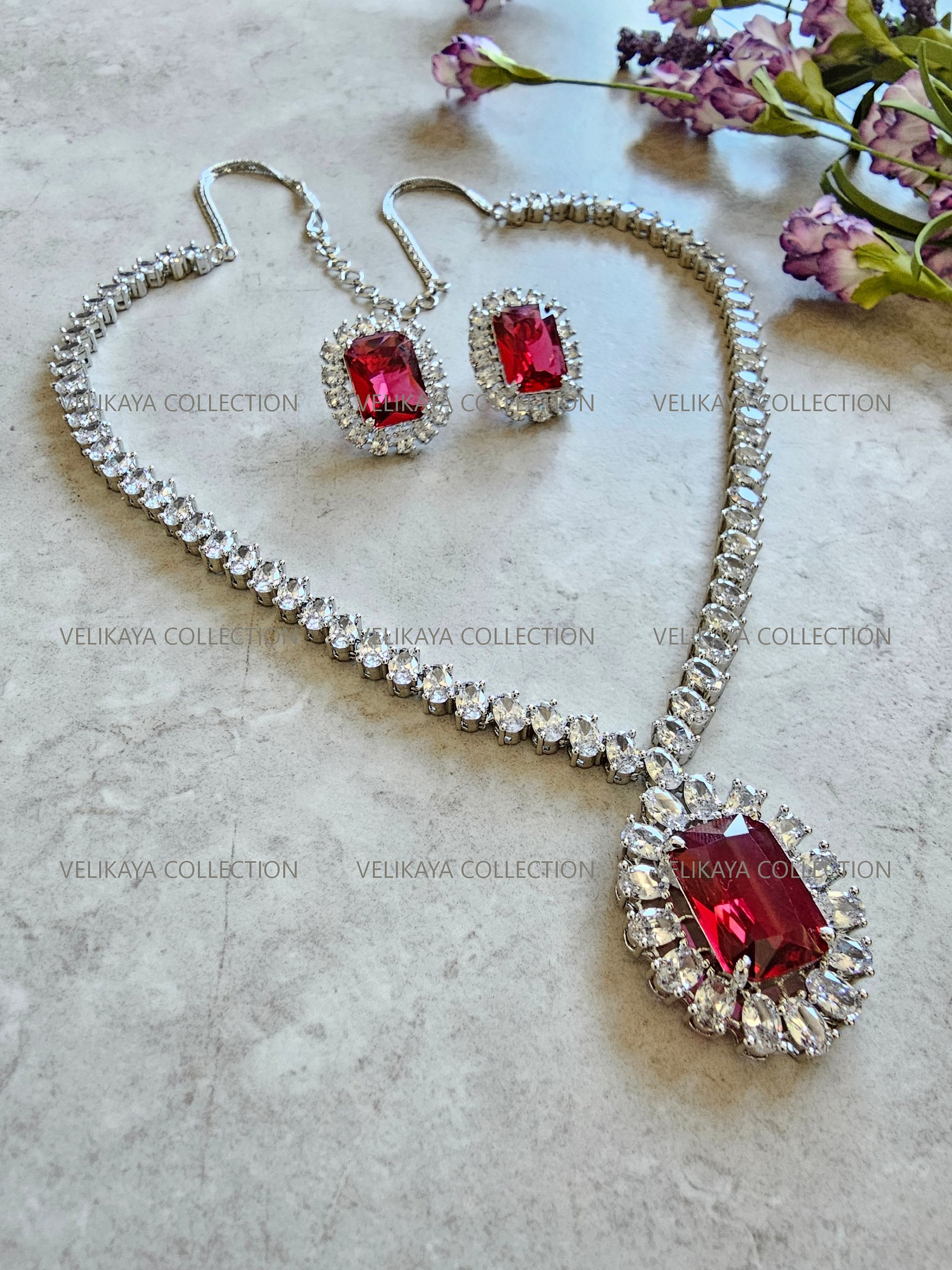 Inaya Ruby Pendant Necklace & Earrings