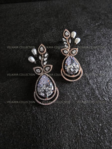 Dual Tone Leaf Earrings With Clear AD Stones