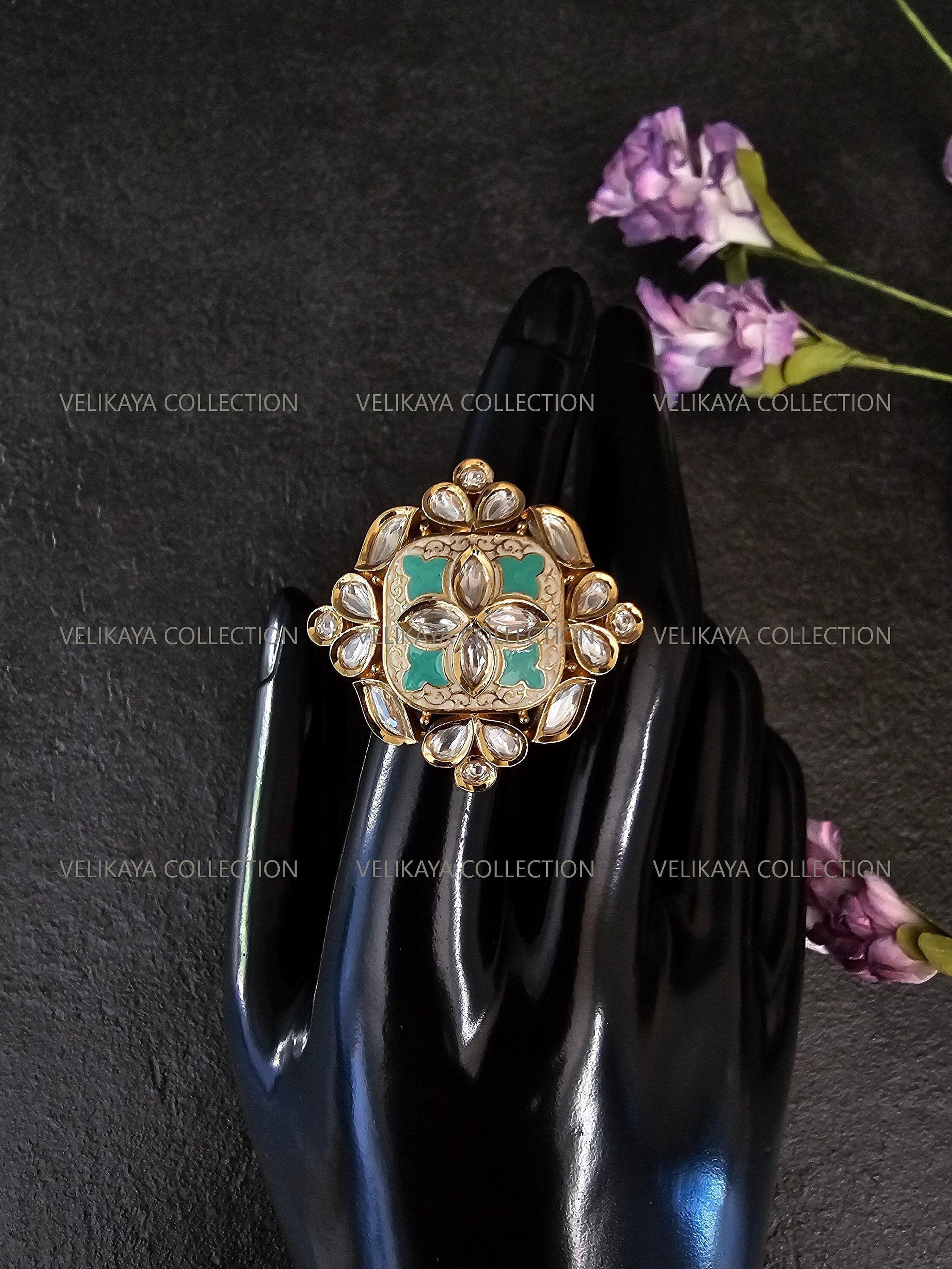 Meenakari Kundan Ring - Gold Mint