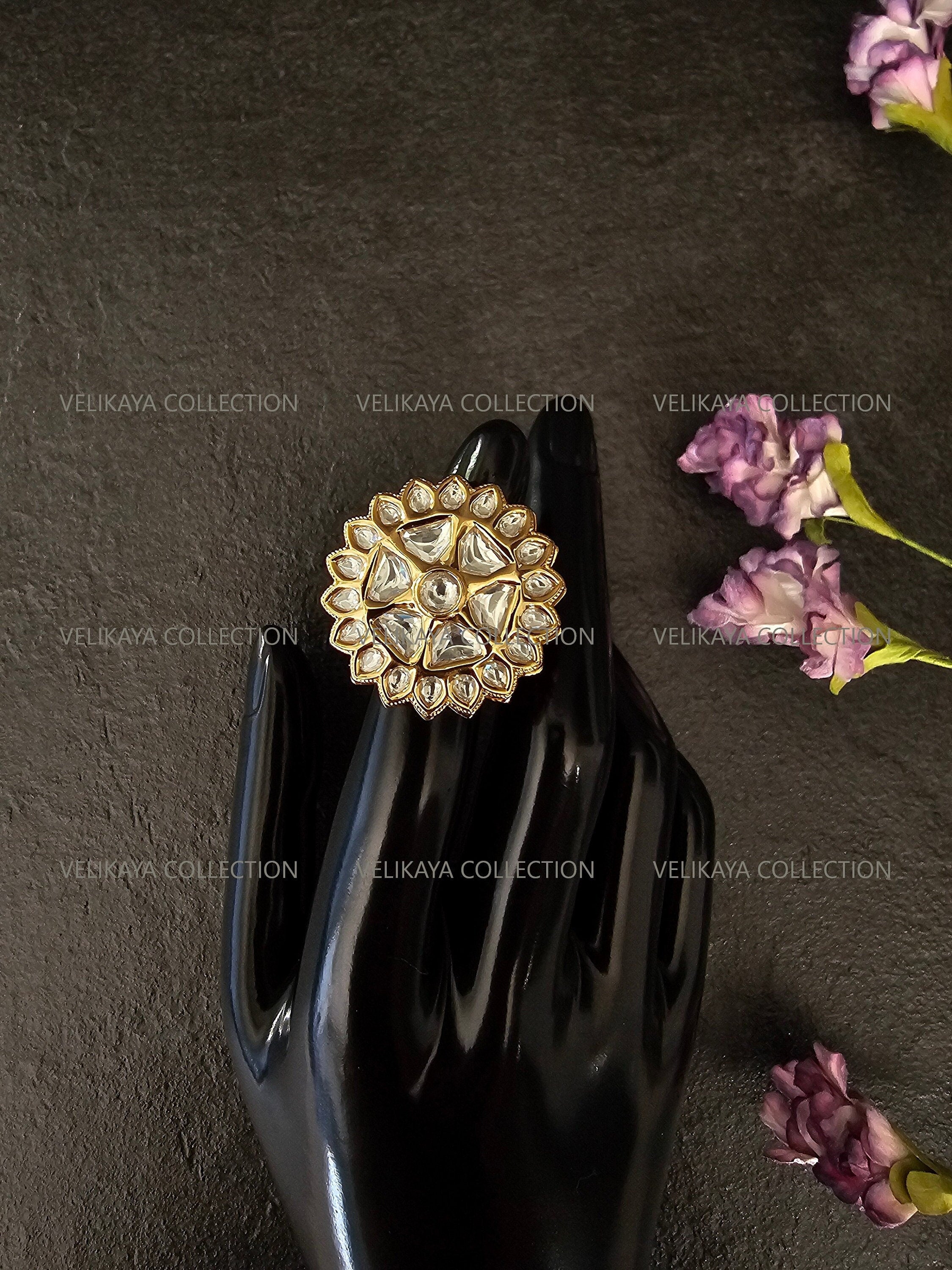 Gold Star Kundan Ring