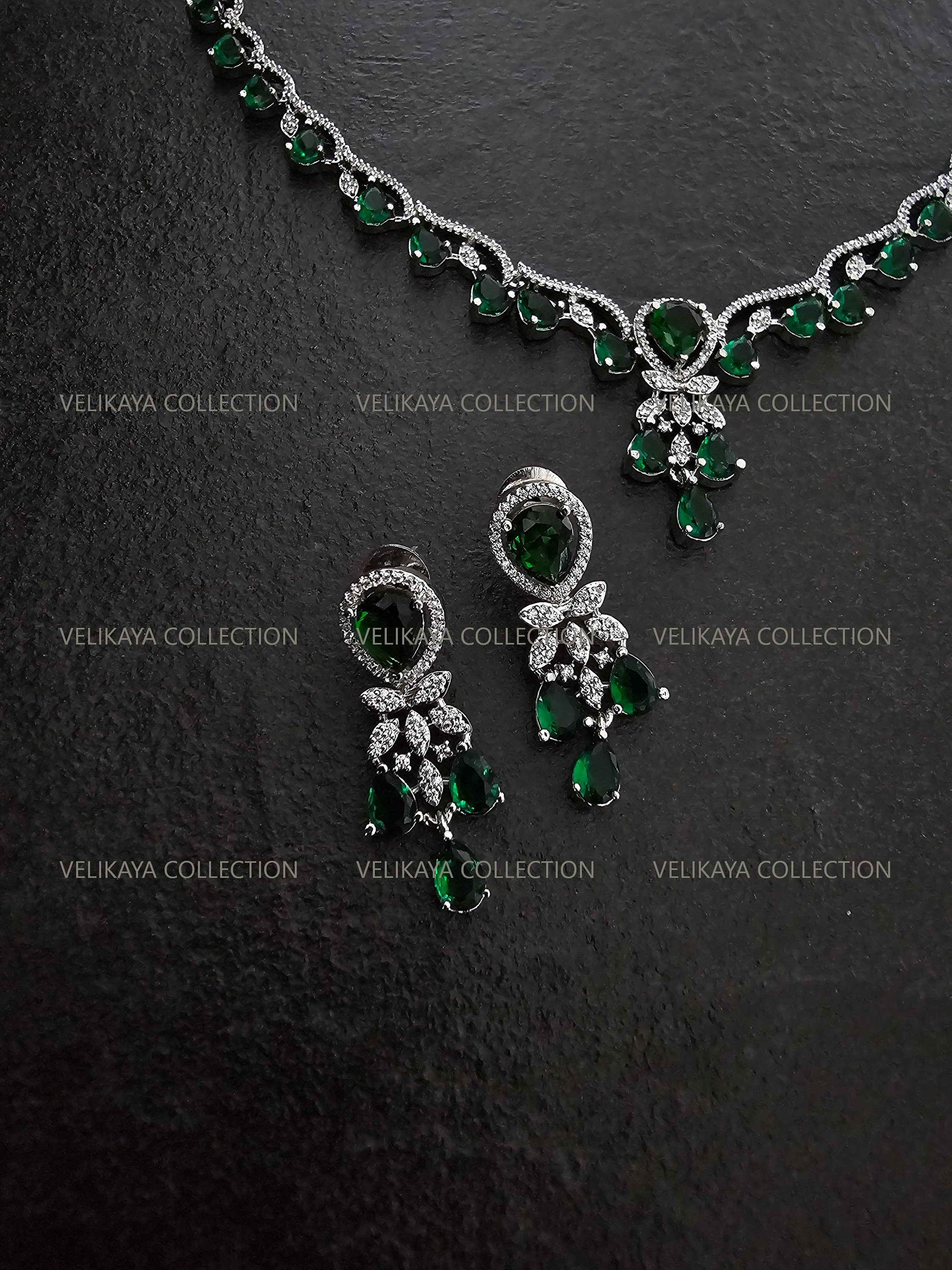 Royal Emerald Green CZ Diamond Necklace Set