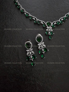 Royal Emerald Green CZ Diamond Necklace Set