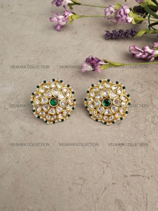 Deepika Emerald Kundan Studs Earrings