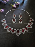 Load image into Gallery viewer, Victorian Ruby Halo Necklace &amp; Earrings Set. Indian Jewelry. Swarovski Jewelry. Swarovski necklace set. Statement earrings. Swarovski Crystal Necklace Earrings.
