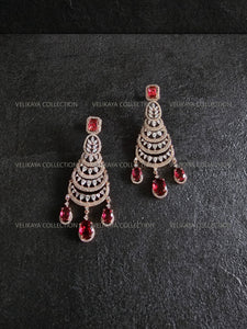 Chandelier Red Long CZ Earrings