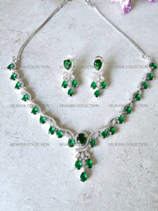 Royal Emerald Green CZ Diamond Necklace Set