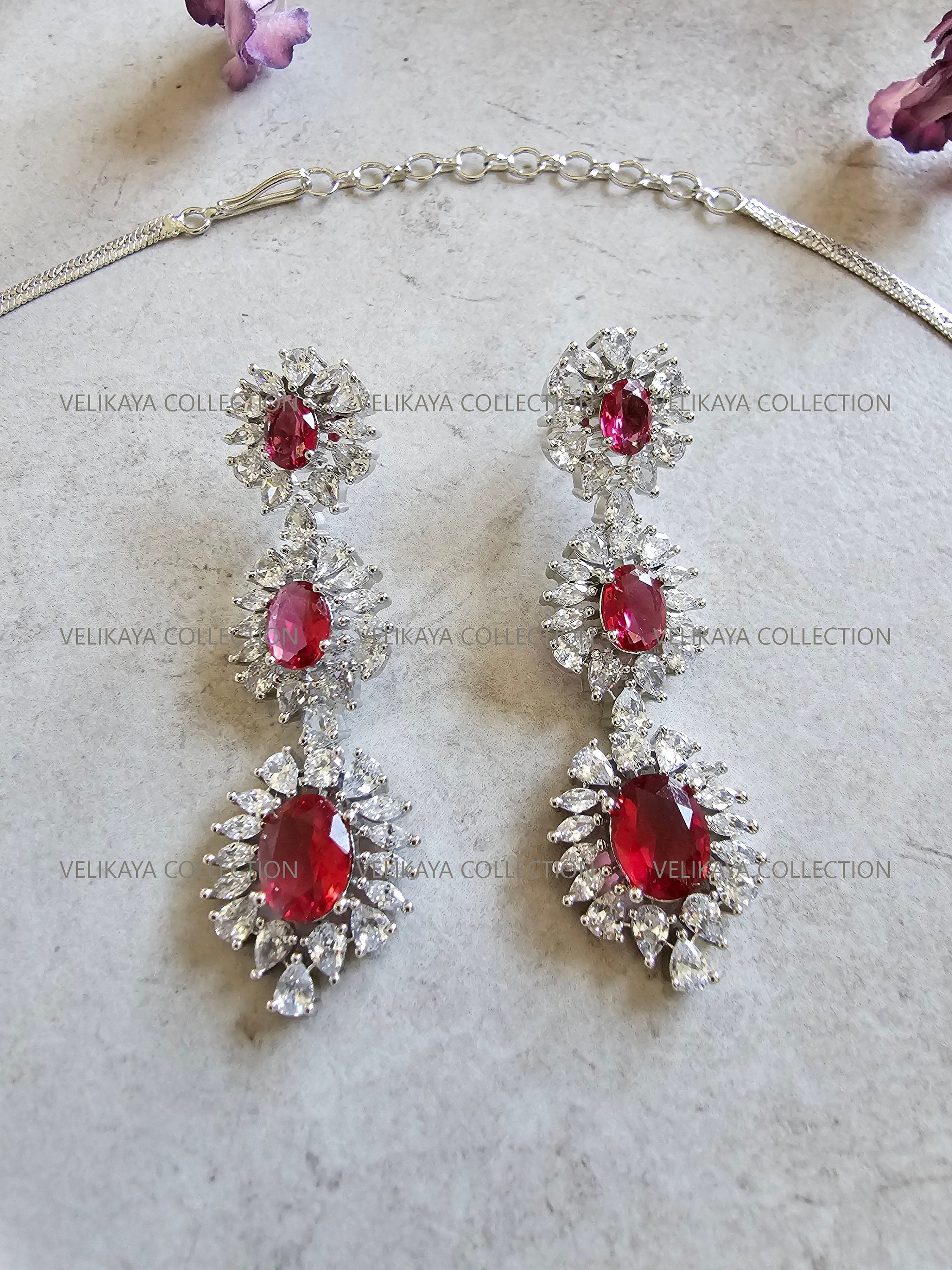 Victoria Ruby Red CZ Diamond Necklace Set