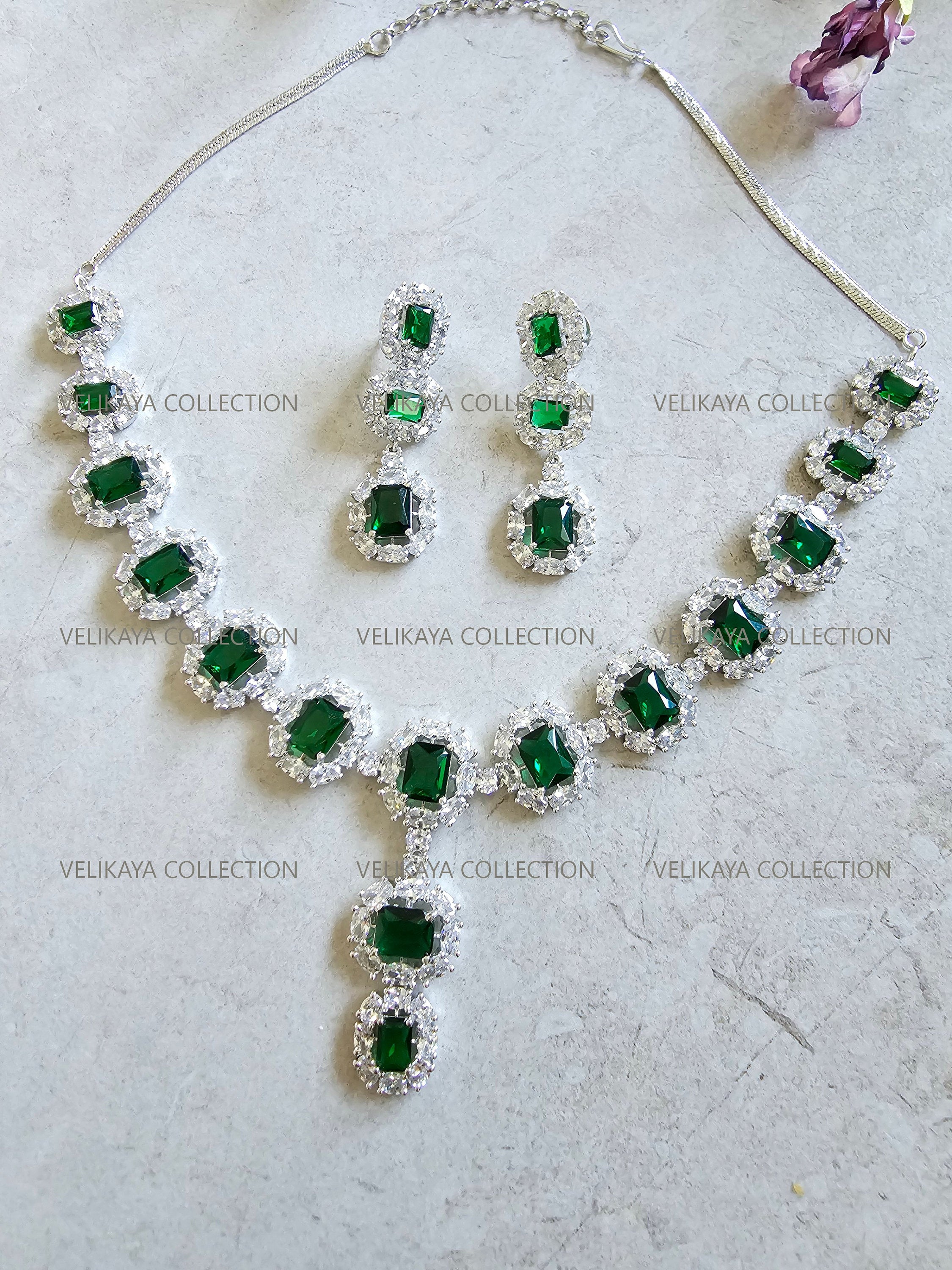 Elizabeth Emerald Green CZ Diamond Necklace Set