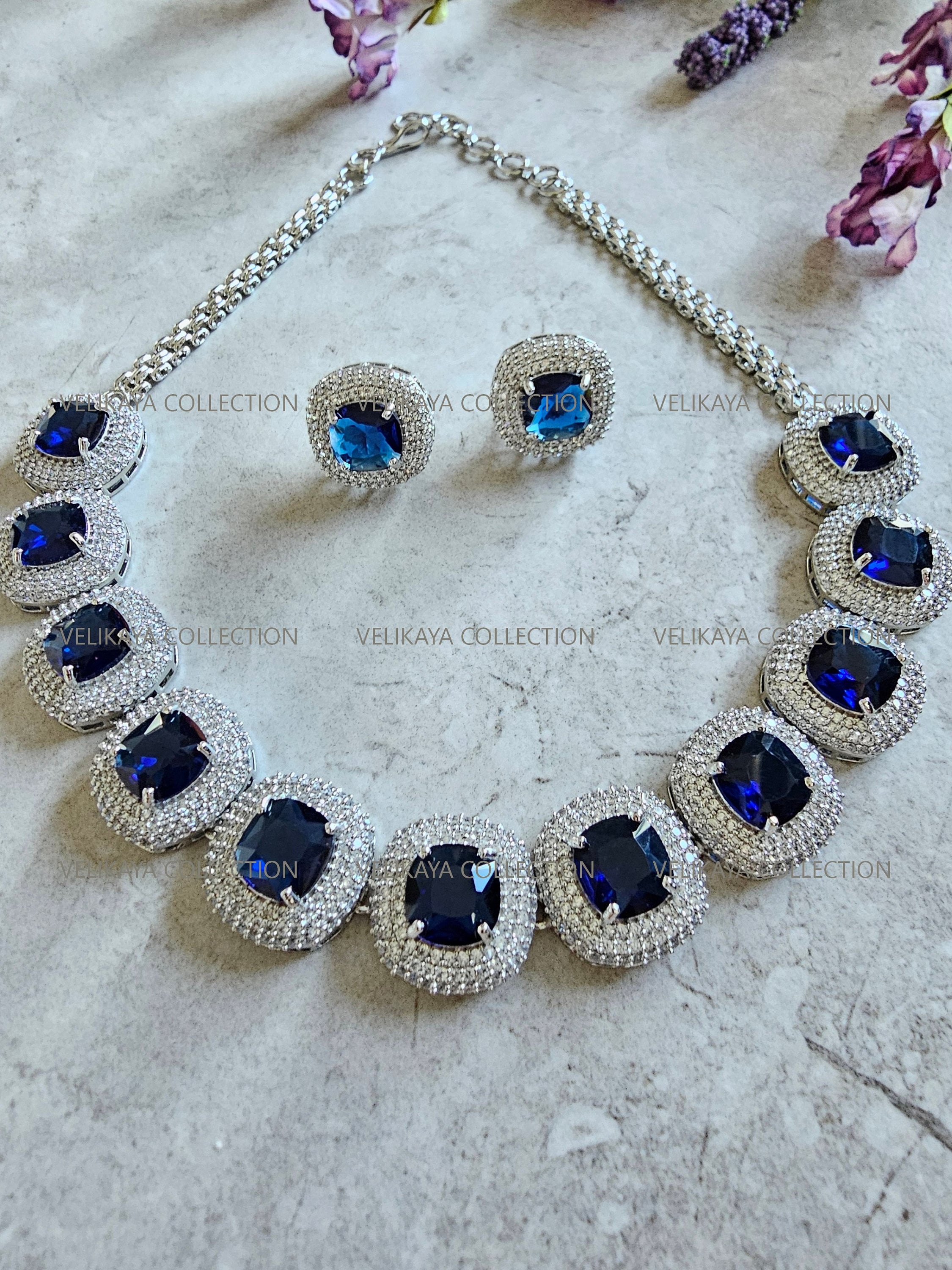 Bridal Necklace Earrings CZ Diamond Necklace Statement Victorian Necklace Pakistani Jewelry Indian Wedding Jewelry Bollywood Jewelry Tennis Necklace. Crystal necklace and earrings. Hollywood Jewely. Royal necklace set. Celebrity Jewelry.