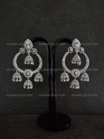 Load image into Gallery viewer, CZ Diamond Chaandbali Jhumka in Silver
