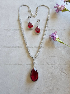 Mila Red Pendant CZ Diamond Necklace Set