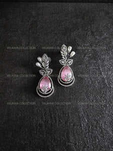 Pink & Silver Leaf Earrings