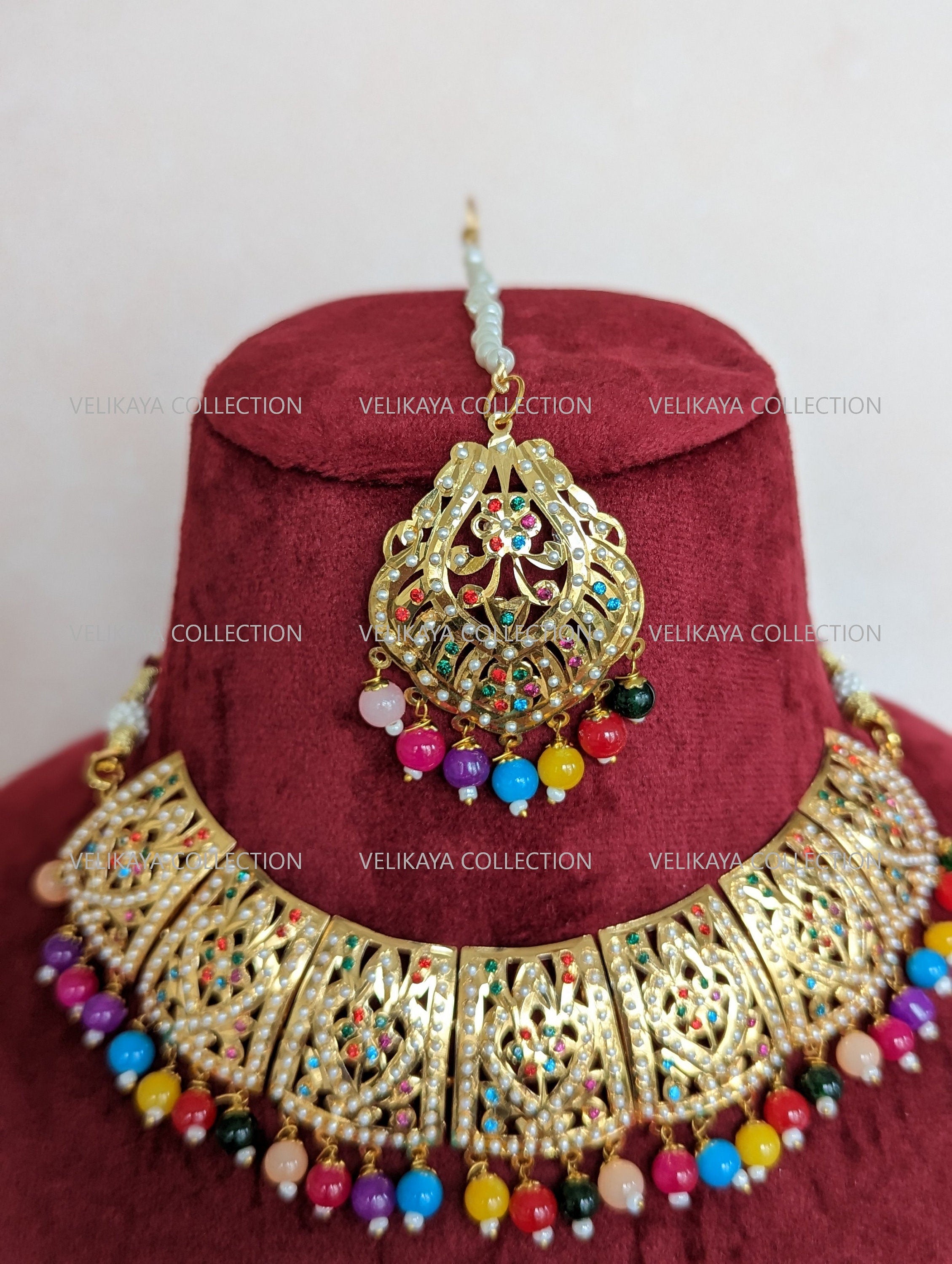 Gulaab Jadau Necklace with Earrings & Tikka