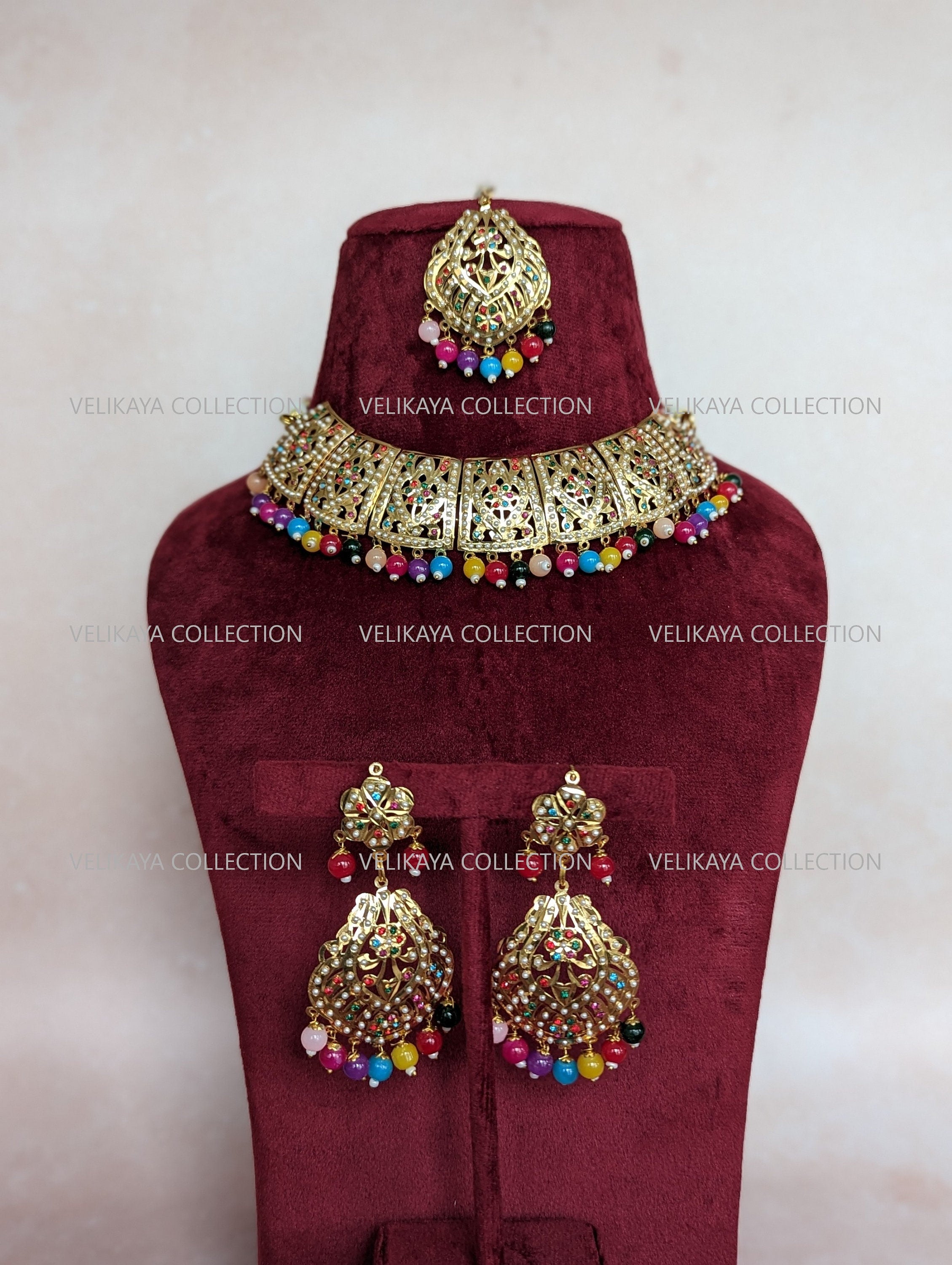 Gulaab Jadau Necklace with Earrings & Tikka