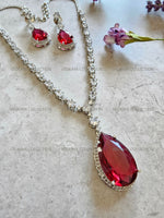 Load image into Gallery viewer, Mila Red Pendant CZ Diamond Necklace Set
