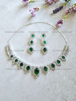 Load image into Gallery viewer, CZ Diamond Necklace Set. Silver Statement Necklace. Indian Wedding Jewelry. Pakistani Wedding Jewelry. Bollywood Jewelry. American Diamond Earrings. Statement CZ earrings. Cubic Zirconia Bridal necklace set. American diamond wedding necklace. The best Indian and Pakistani online jewelry store near you.
