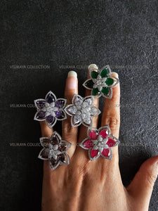 Flower CZ Diamond Earrings Ruby