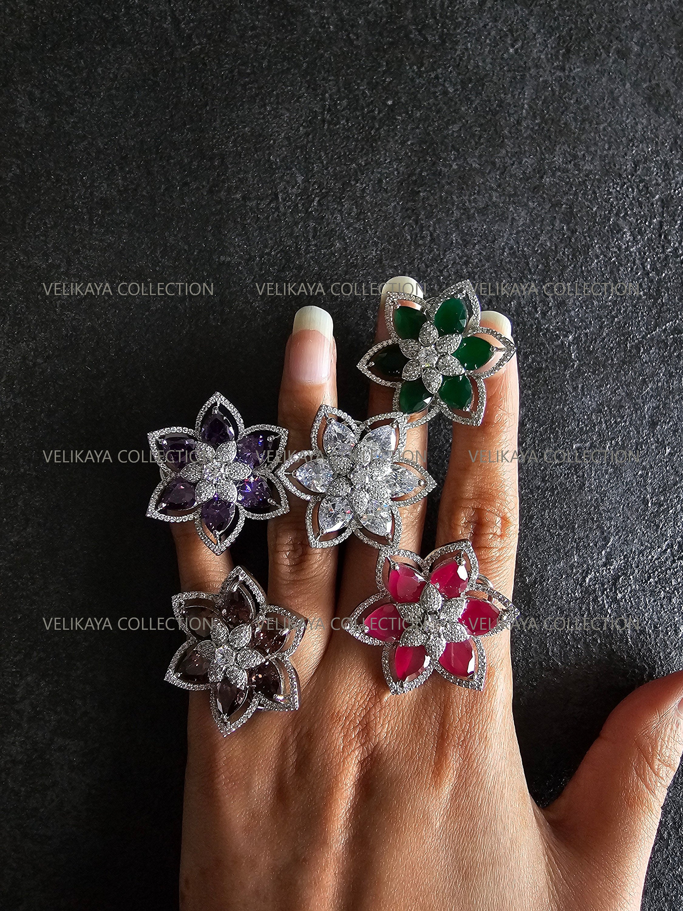 Flower CZ Earrings Purple