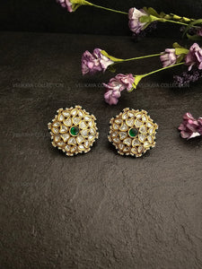 Deepika Emerald Kundan Studs Earrings