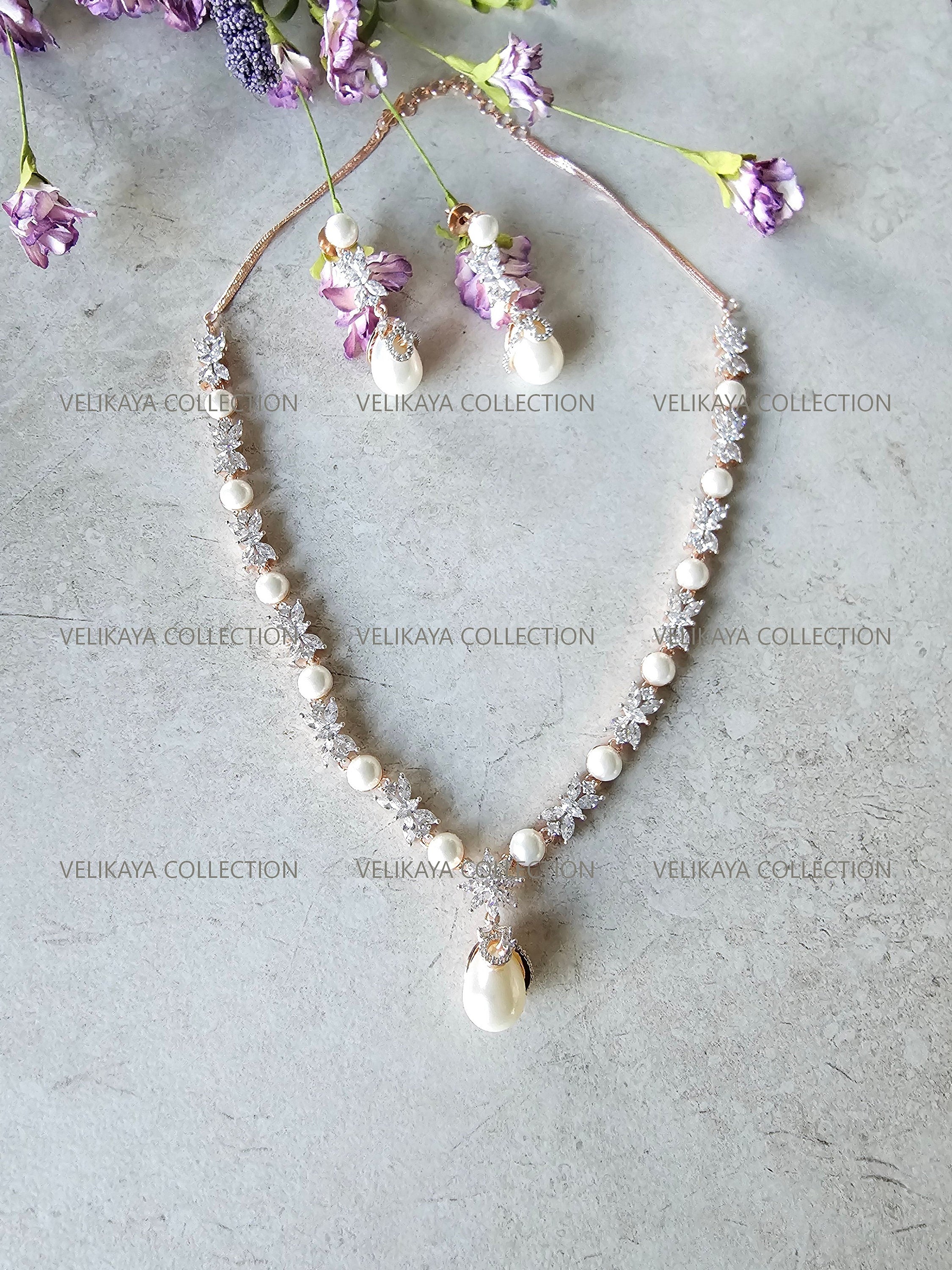 Rose Gold Plated Crystal & Pearl Necklace