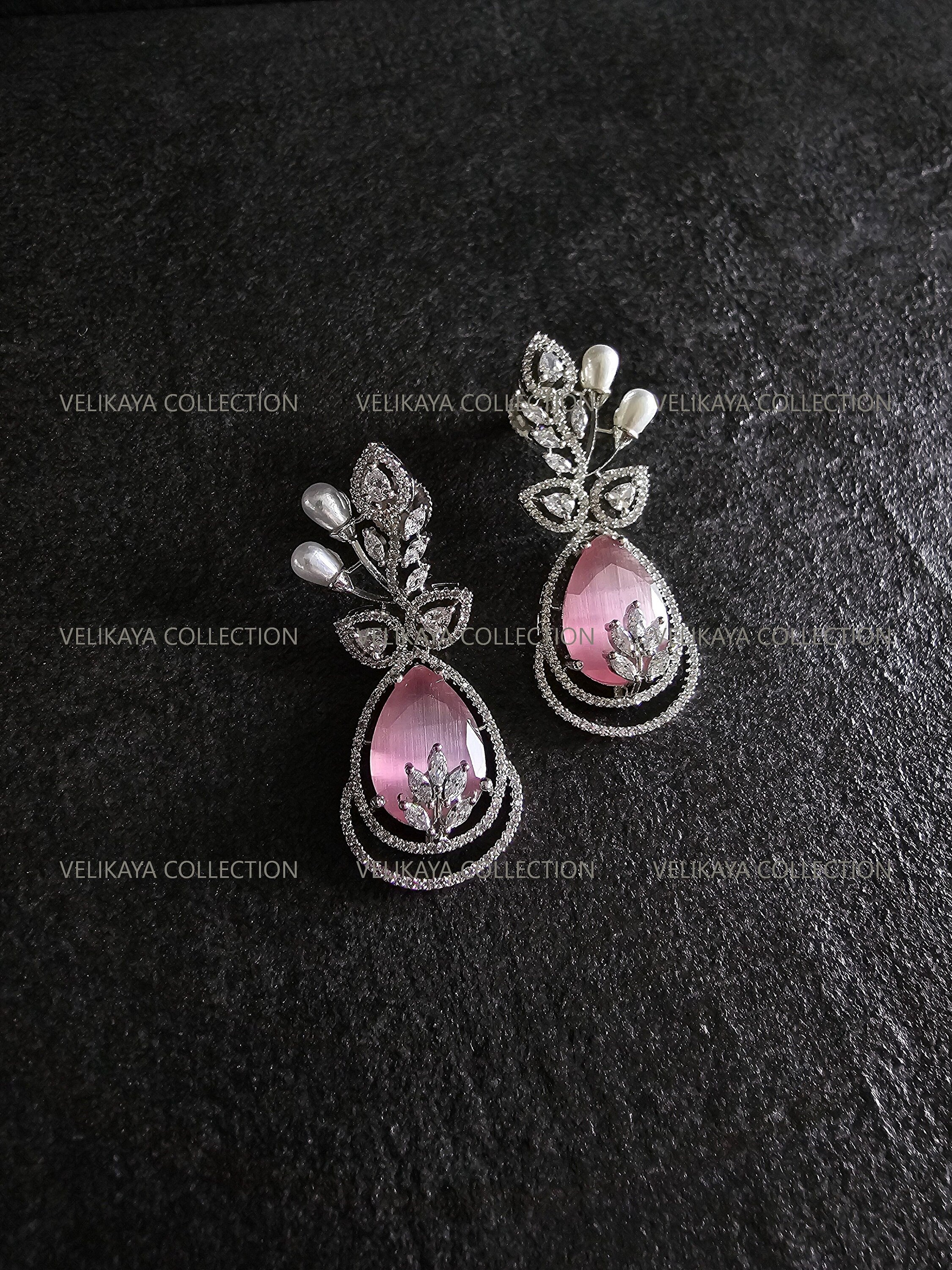 Pink & Silver Leaf Earrings