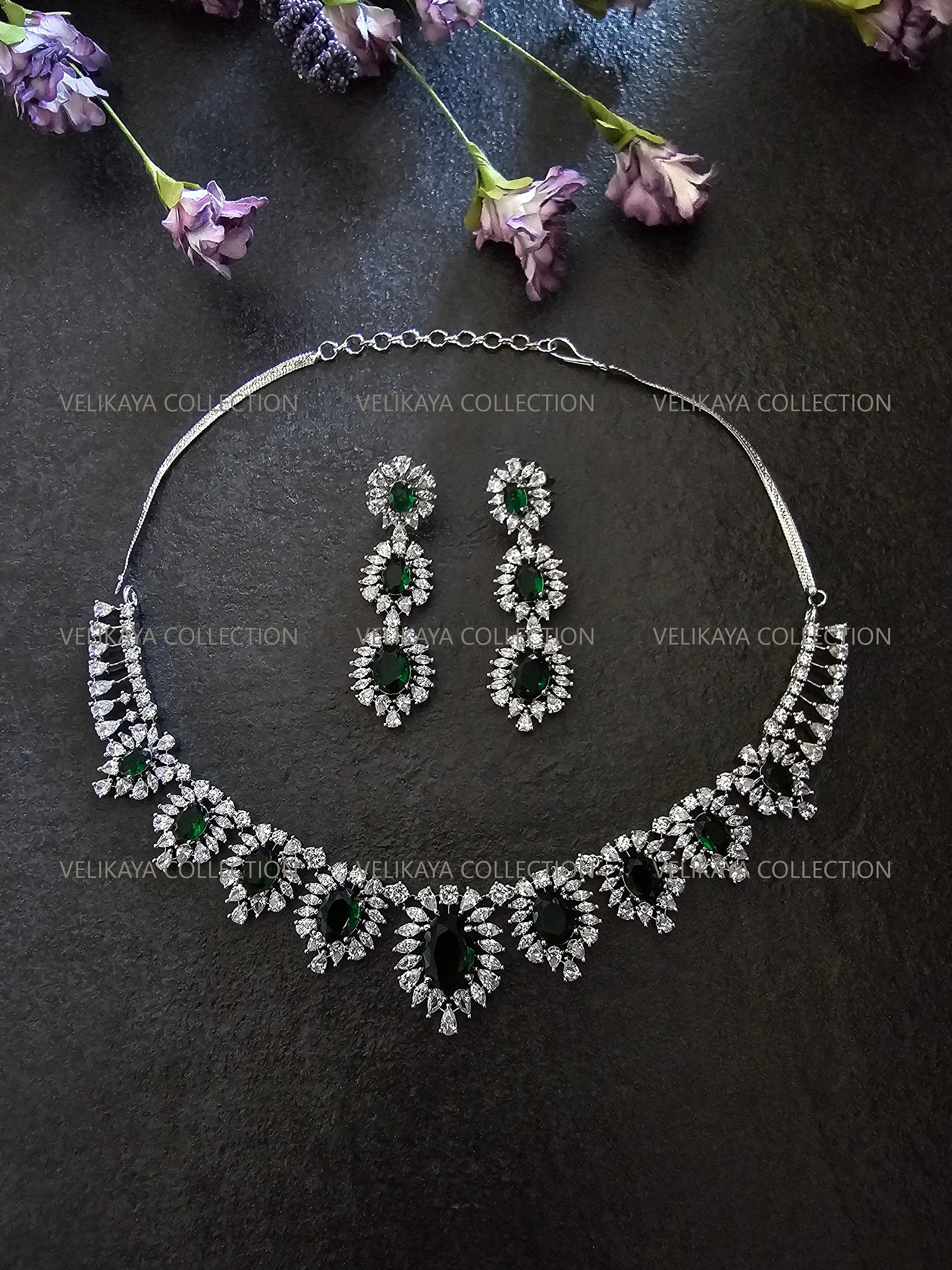 Victoria Emerald Green CZ Diamond Necklace Set