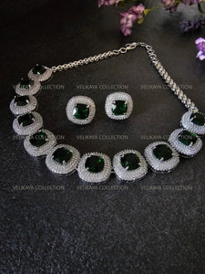 Milleni Emerald Green CZ Diamond Necklace Set