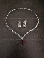 Load image into Gallery viewer, Niki CZ Diamond Wedding Necklace Set in Ruby Red
