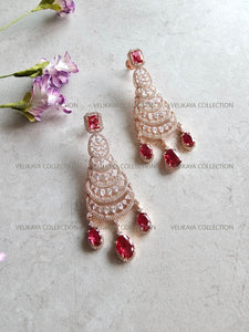 Chandelier Red Long CZ Earrings