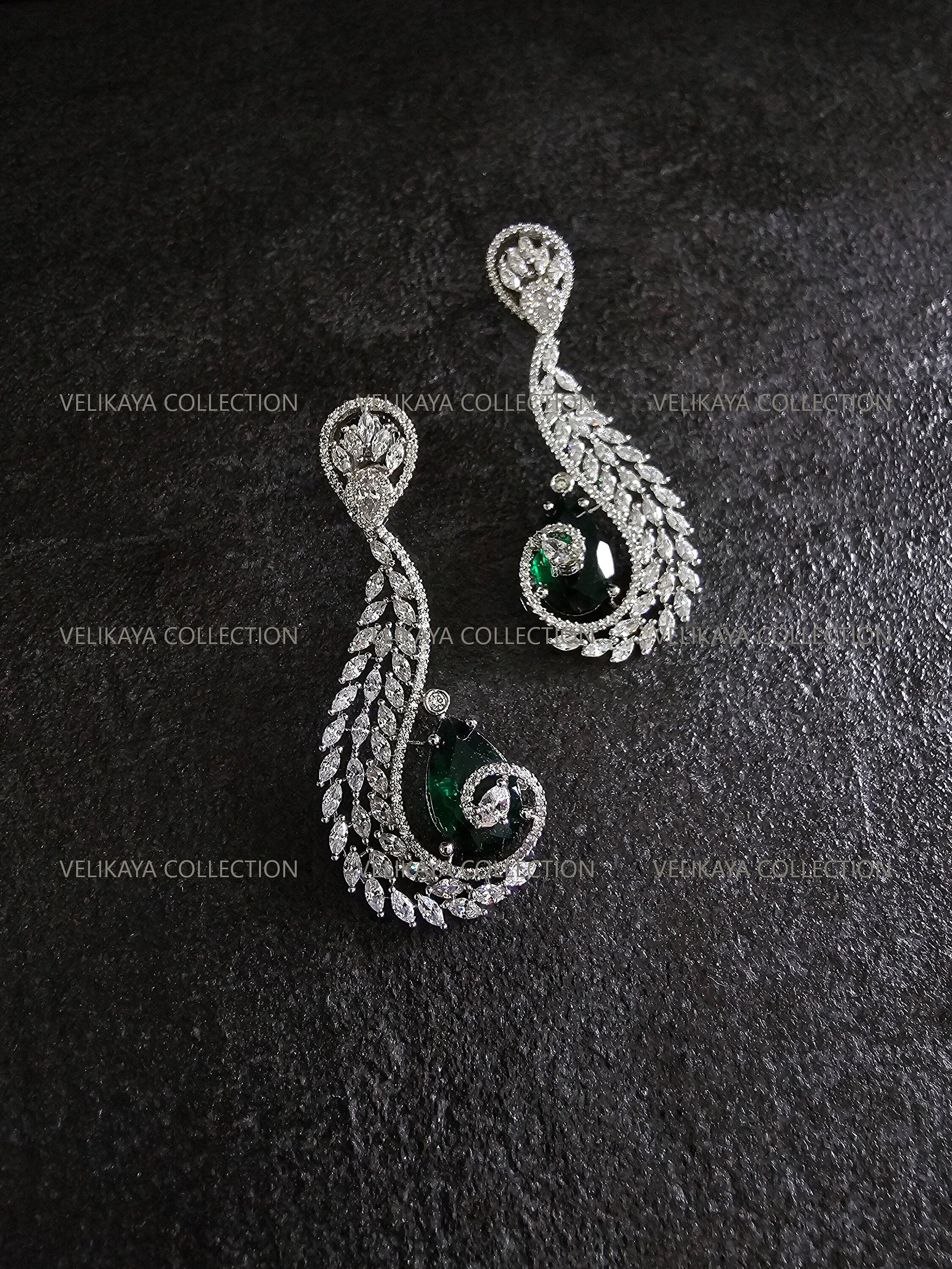 Diana CZ Earrings In Silver Green