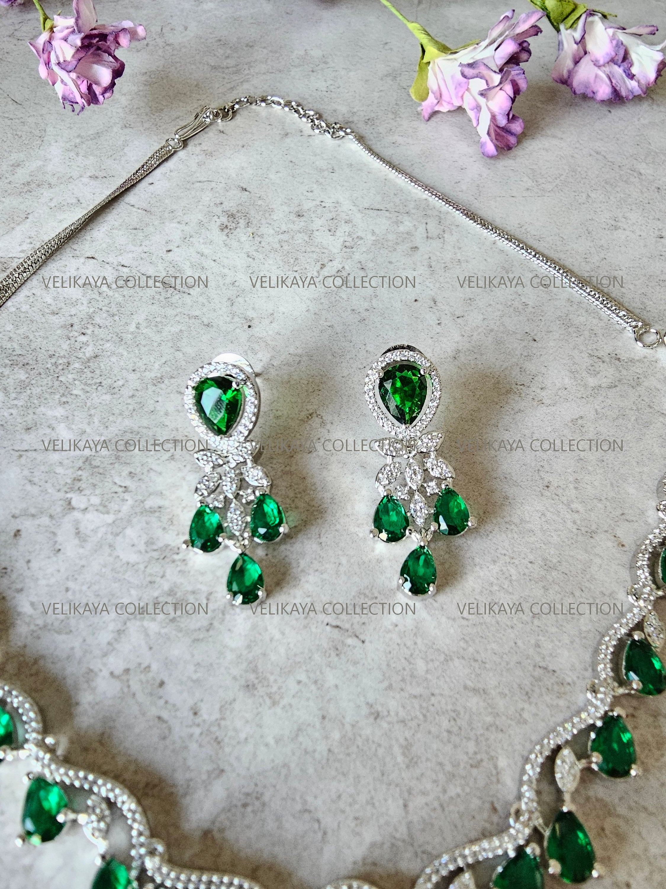 Royal Emerald Green CZ Diamond Necklace Set