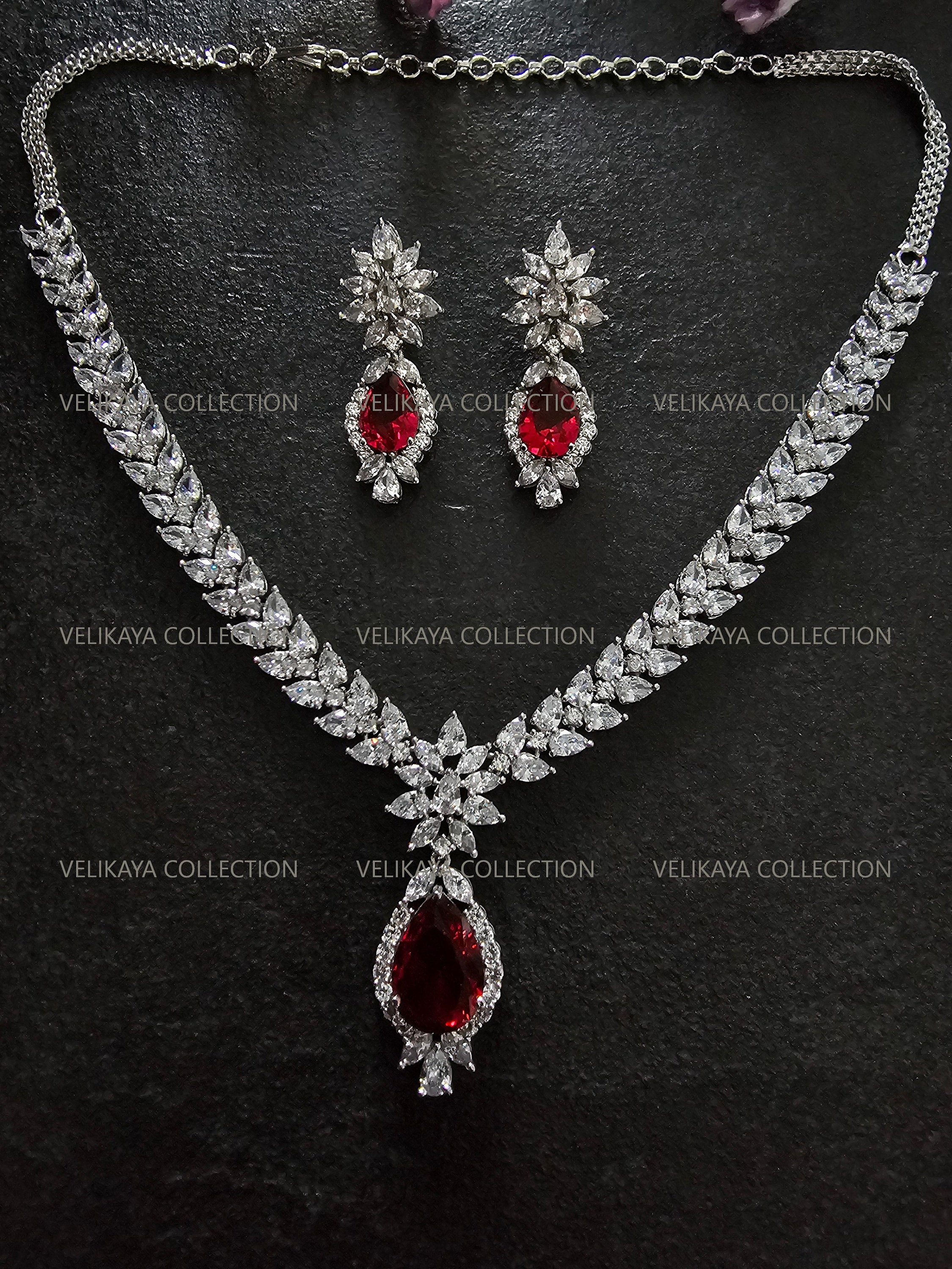 Ruby CZ Diamond Necklace Set