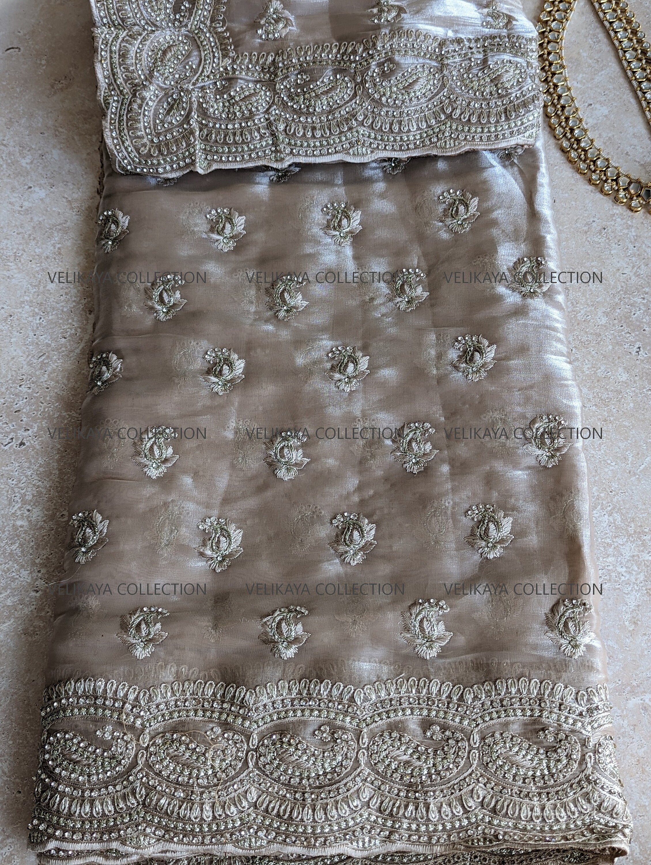 Paisley Organza Saree & Blouse with Rhinestones