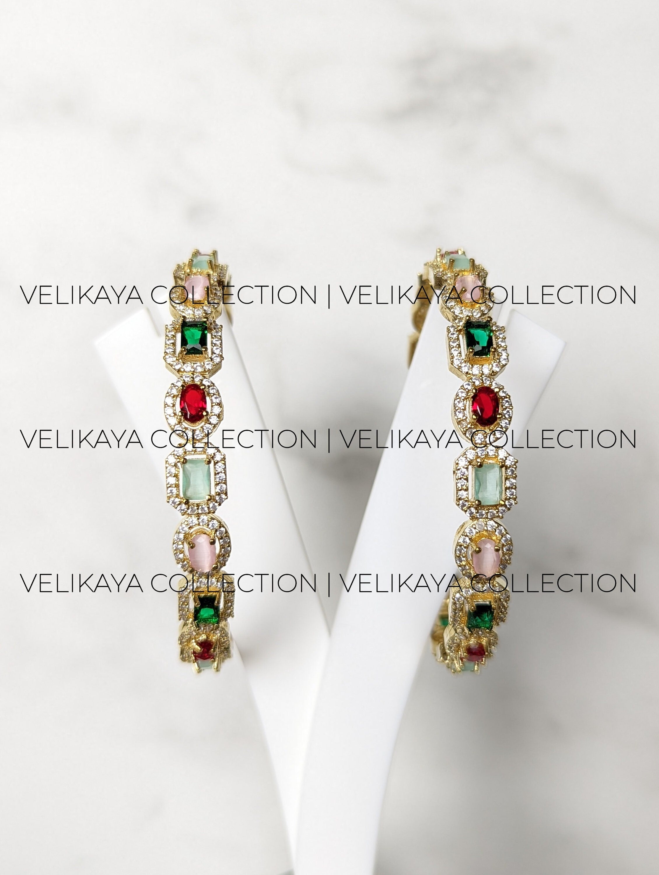 Multicolor Gold Plated Zirconia Bangles