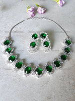 Load image into Gallery viewer, Victorian Emerald Halo Necklace &amp; Earrings Set. Indian Jewelry. Swarovski Jewelry. Swarovski necklace set. Statement earrings. Swarovski Crystal Necklace Earrings.
