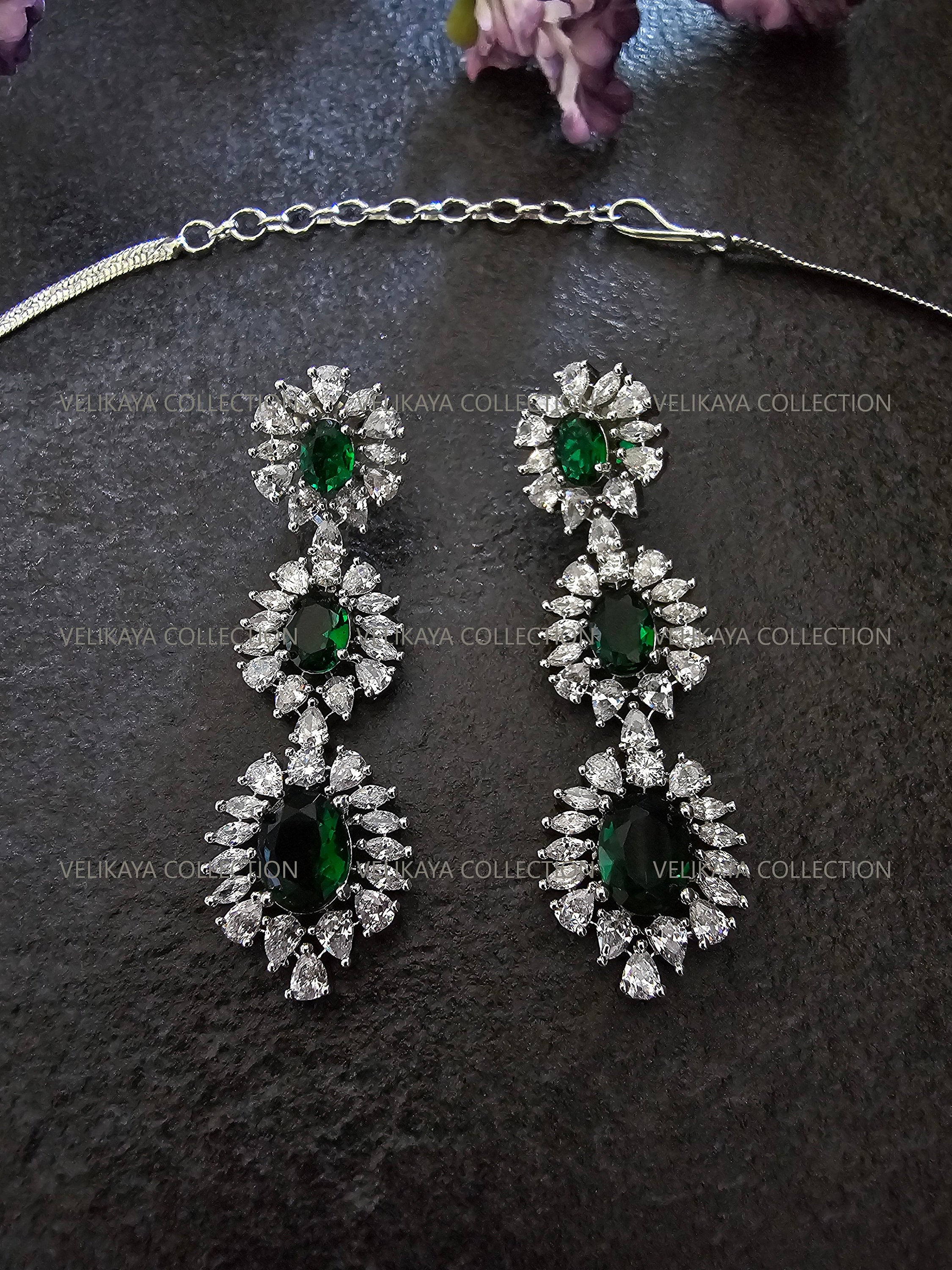 Victoria Emerald Green CZ Diamond Necklace Set