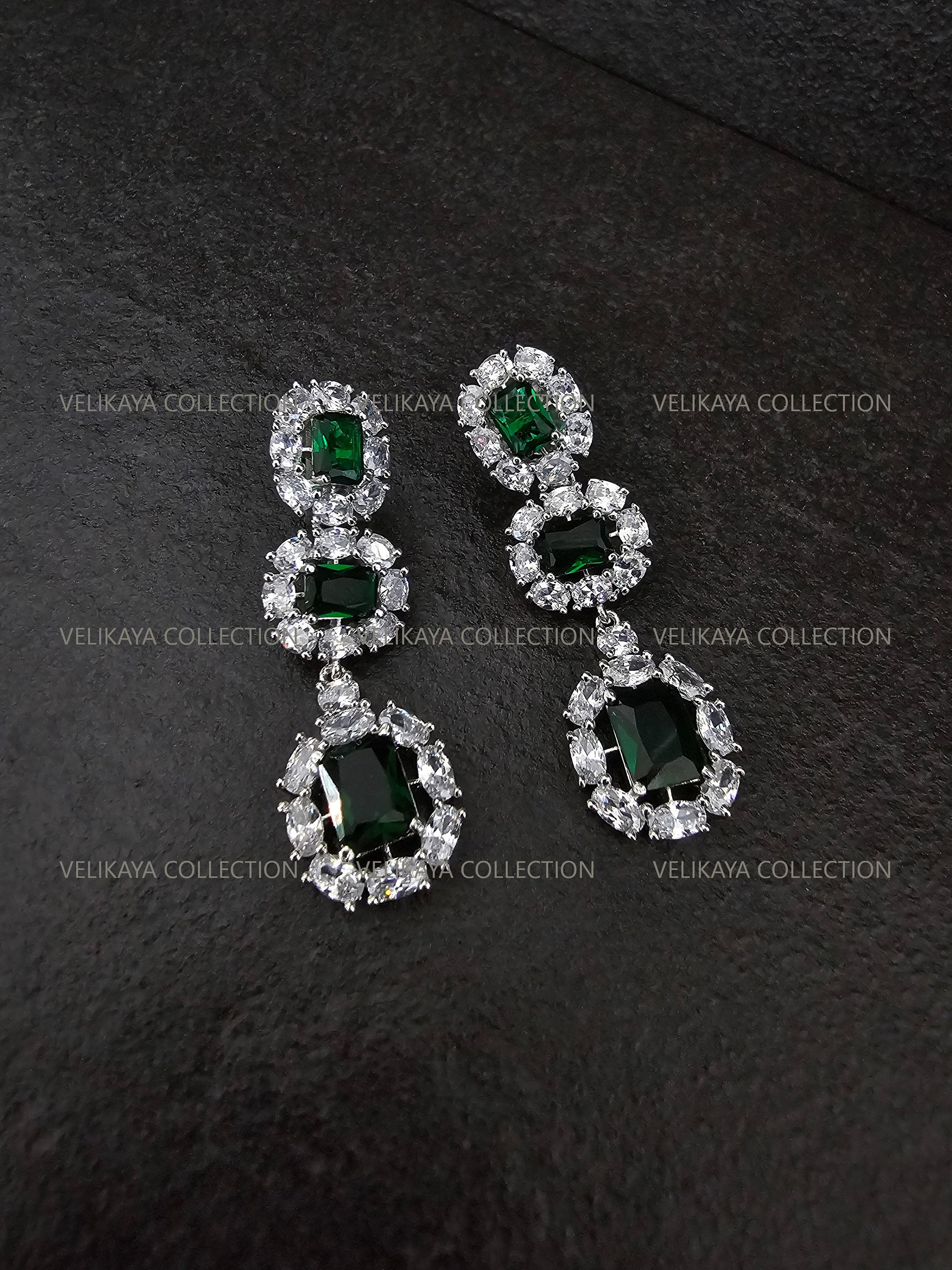 Elizabeth Emerald Green CZ Diamond Necklace Set