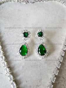 Mila Emerald Green Pendant CZ Diamond Necklace Set