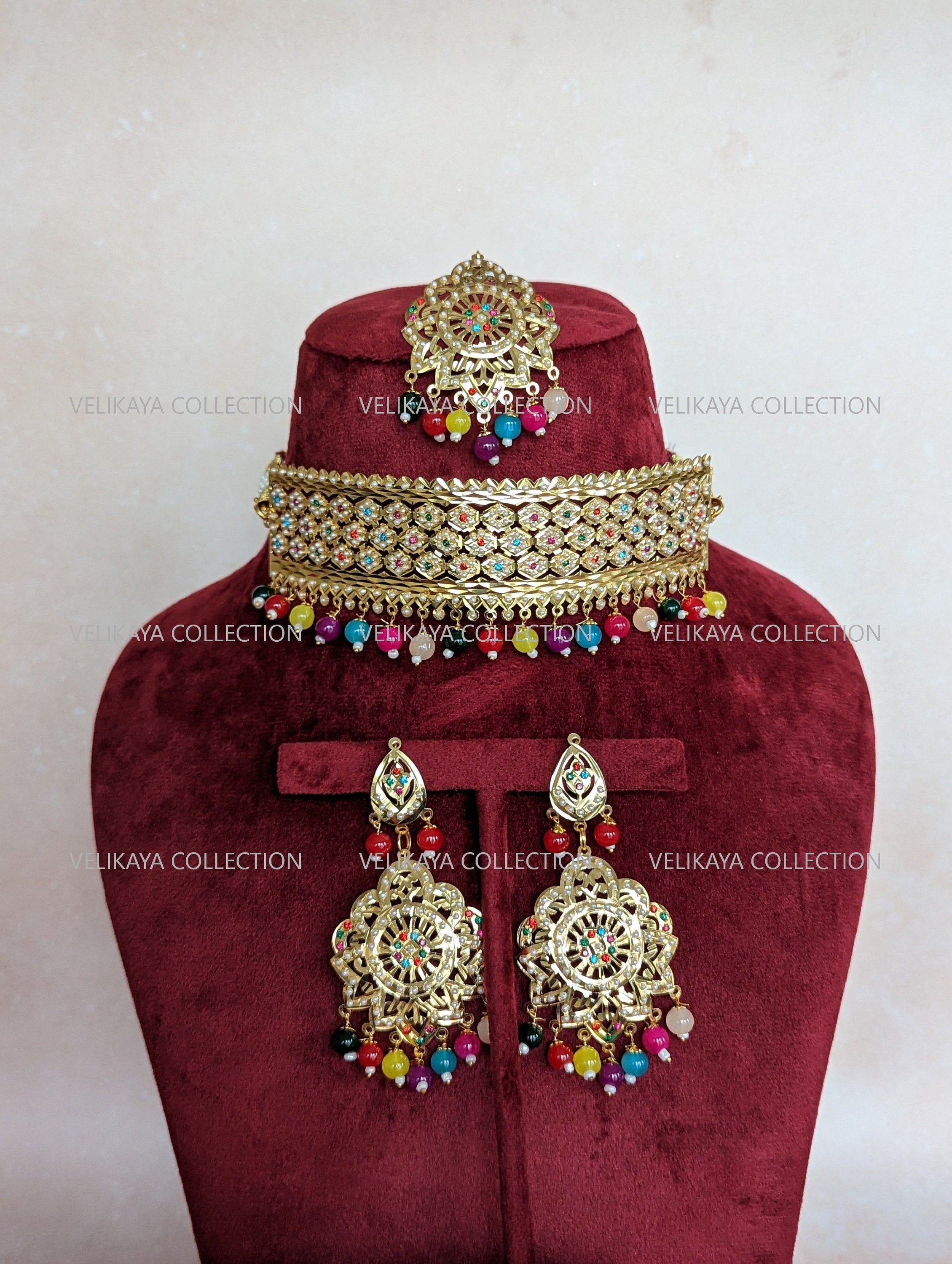 Preet Punjabi Jadau Choker Necklace with Earrings & Tikka