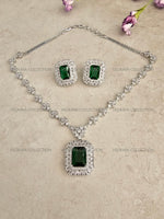 Load image into Gallery viewer, Helena CZ Diamond Emerald Green Pendant Necklace Set
