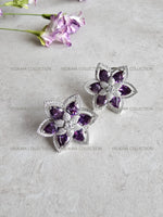 Load image into Gallery viewer, Flower CZ Earrings Purple
