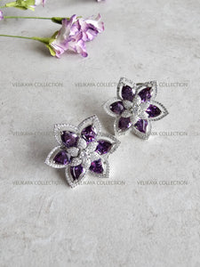 Flower CZ Earrings Purple