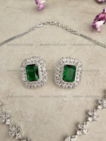 Load image into Gallery viewer, Helena CZ Diamond Emerald Green Pendant Necklace Set
