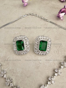 Helena CZ Diamond Emerald Green Pendant Necklace Set